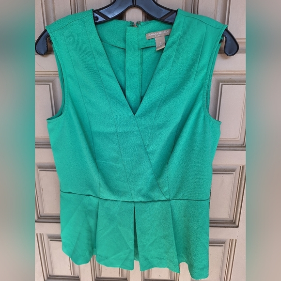 Banana Republic Peplum Blouse Sz6 V Neck Zip Back Sleeveless Sea Green Quality - Picture 1 of 10